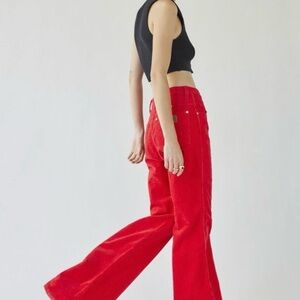 Wrangler Wanderer Corduroy Wide Leg Jeans in Bright Red